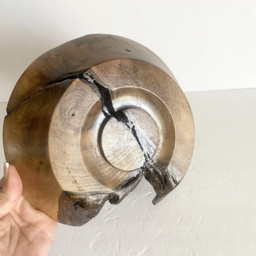 Hand Turned Wooden Bowl Artisan Handmade Live Edge Wood Key Coin Tray Rustic Art